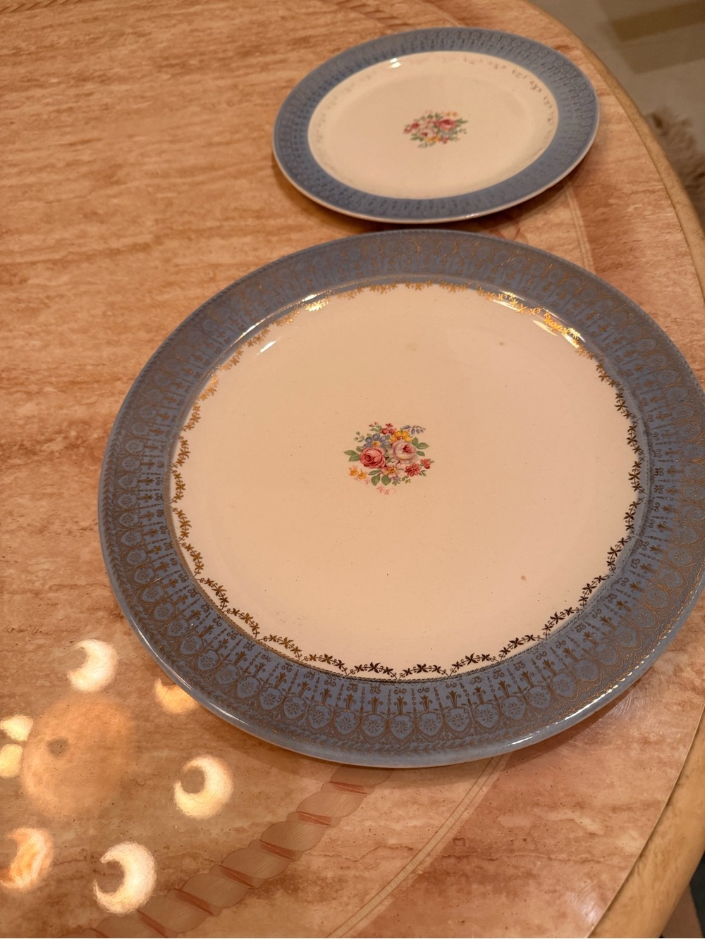 "Royal Bluetonia" (Royal Blue) 22 karat Gold vintage porcelain plates, two